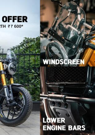 "Experience authentic British motorcycling with Triumph Speed 400 MY25. Anniversary offer includes ₹7,600 worth free accessories at Khivraj Triumph. 40 PS power, premium build quality, authorized dealer