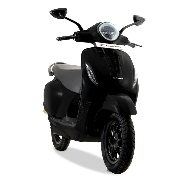 Bajaj Chetak 3001 in black color with sleek curves, long range battery, and advanced electric features